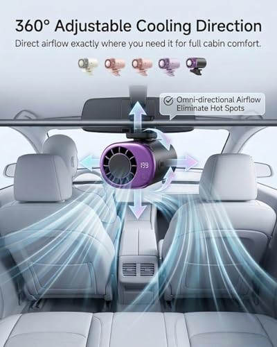 2026 Car Clip on Fan with LED Display, USB Rechargeable Battery Powered Gadget, Portable 360° Rotation Adjustable 199 Speeds Truck Tent (Purple) - color: Purple