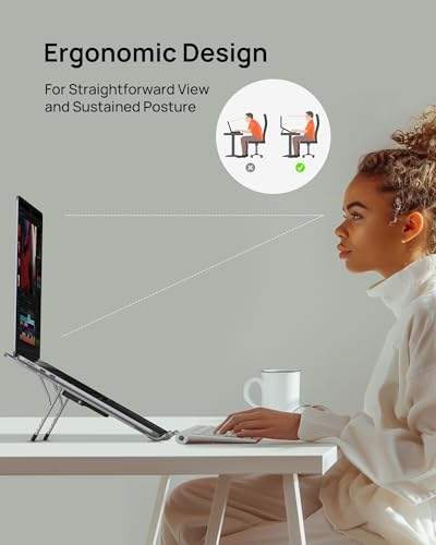 Foldable Laptop Stand for Desk, 6-Levels Height Adjustment Portable Laptop Holder Riser, Ergonomic Aluminum Computer Stand for 10-15.6" Laptop and Tablet,Black