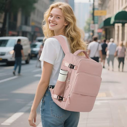 Sinaliy Travel Backpack, Carry on Flight approved Travel Bag with Multi-Pockets, Waterproof 17.3inch Laptop Backpack for Men Women, Pink | Waterproof 17.3 Inch Laptop Backpack with Multi-Pockets, Personal Item Travel Bag for Women Work, College, Business,