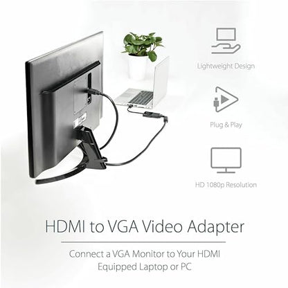 StarTech.com 1080p 60Hz HDMI to VGA High Speed Display Adapter - Active HDMI to VGA (Male to Female) Video Converter for Laptop/PC/Monitor (HD2VGAE2) | Active HDMI to VGA high speed converter for laptop or desktop, 1920 x 1080, 1080p 60Hz, No external pow