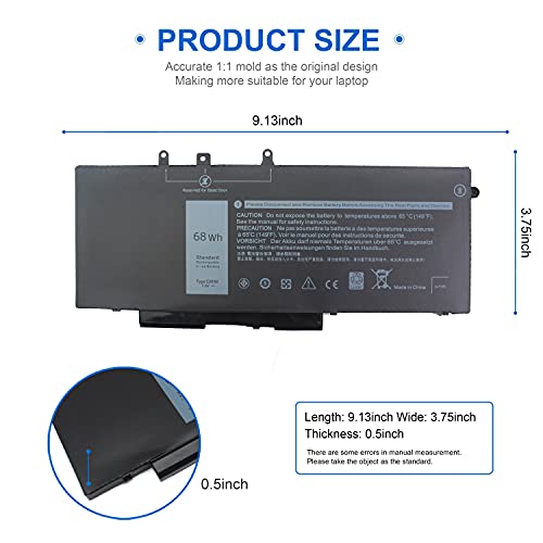68Wh GJKNX for Dell Battery Replacement for Dell Latitude 5580 5480 5580 5590 5490 5280 5288 5488 5591 5491 5495 E5480 E5580 E5490 E5590 Precision 15 3520 3530 GD1JP 0GD1JP 451-BBZG DY9NT 5YHR4 7.6V - size: GJKNX
