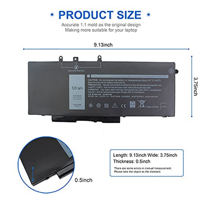 68Wh GJKNX for Dell Battery Replacement for Dell Latitude 5580 5480 5580 5590 5490 5280 5288 5488 5591 5491 5495 E5480 E5580 E5490 E5590 Precision 15 3520 3530 GD1JP 0GD1JP 451-BBZG DY9NT 5YHR4 7.6V - size: GJKNX