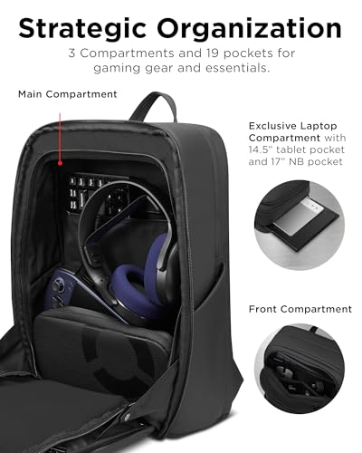 Lenovo Legion Gaming Laptop Backpack GB800, 21L Capacity, Fits 17-inch Laptops, Water Resistant, Three Main Compartments & 19 Specialiized Pockets, Light Grey - style: Gb800 Light Gray