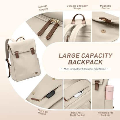 Women Laptop Backpack Computer Backpacks Carry On Waterproof backpack Fits 14Inch Notebook Travel Commute College (Apricot) - color: Elegant Apricot, size: 14 Inch