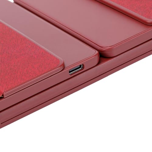 Foldable Keyboard with Touchpad, PU Leather Cover Bluetooth, Rechargeable 3 Fold Wireless Keyboard with Number Pad for Travel Tablet Laptop Users (Wine Red) - color: Wine Red