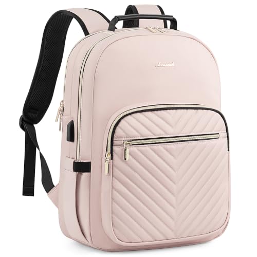 LOVEVOOK Laptop Backpack Purse for Women, Work Travel Computer Bags, College School Backpack for Student Girl, Quilted Casual Daypack with USB Port, Fit 15.6 Inch Laptop, Antiquewhite - color: Antiquewhite, size: 15.6-Inch