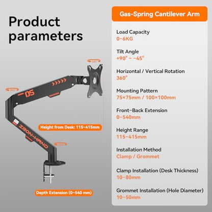 JINRAIKO Laptop Mount for Desk (11.3"-17.3"), 360° Rotating Foldable Laptops Arm Mount with Gas Spring, Heavy Duty Aluminum Adjustable Laptop Stand with Clamp/Grommet (White) - color: WHITE