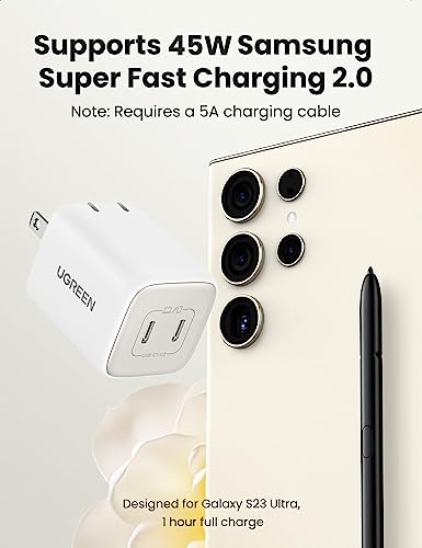 UGREEN 45W USB C Charger, Nexode 2 Port GaN Foldable PPS Wall Charger Block Support Samsung Super Fast Charging 2.0 for Galaxy S25/S24/Note 20, iPhone 16/15/14, iPad, MacBook, Steam Deck (White) - color: White