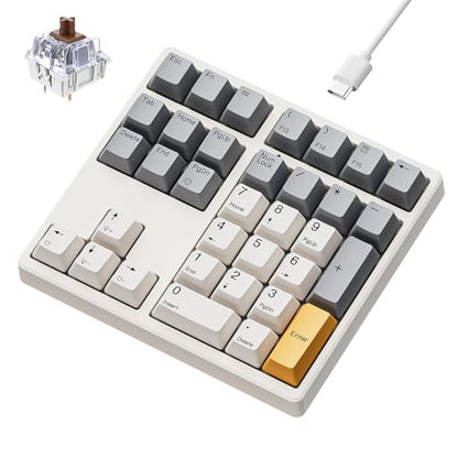 Kisnt KN34 Mechanical Numpad, Full-Function for Heavy Excel Financial | Wired 34 Keys Hot Swappable, PBT Keycaps with White Backlit, Laptop MacBook PC Desktop Compatible (Brown Switch)