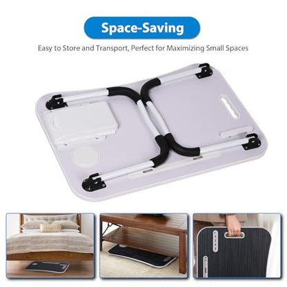 Lap Desk - Foldable Lap Desk with Storage Drawer, Cup Holder & Tablet Slot & DC USB Ports, Versatile Bed Desk, Bed Tray(23.6" L x 15.7" W x 10.6" H,Pink) - color: Pink