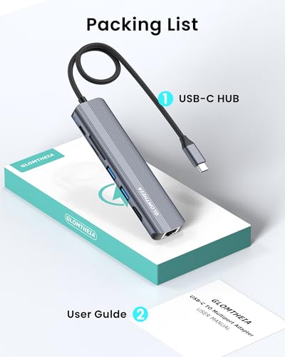 USB C Hub Ethernet HDMI Adapter for Mac MacBook Air/Pro Laptop, Multiport Dock with RJ45 Gigabit Ethernet, 4K HDMI, USB 3.0, SD/TF Card Reader, PD 100W Charging