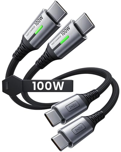 INIU 100W Short USB C to USB C Cable, [1ft, 2-Pack] Type C Cord for iPhone 16 Pro Max 15 Plus, Samsung Galaxy S24 Ultra S21 S10e, MacBook, iPad and More - color: Black, size: 1ft+1ft