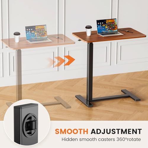 Mobile Bed Laptop Desk with Lockable Wheels and Height Adjustment Function Versatile Overbed Table for Hospital Bedside and Efficient Home Office, Brown - color: Brown