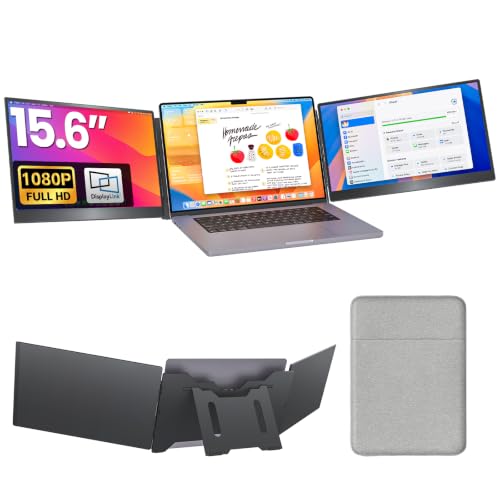 Upperizon Portable Monitor Foldable Dual Screen 15.6 inch FHD 90% sRGB 60Hz IPS USB-C Travel Monitor for Laptop Mac Windows, DisplayLink Triple Screen Extender with Kickstand - size: 15.6-inch