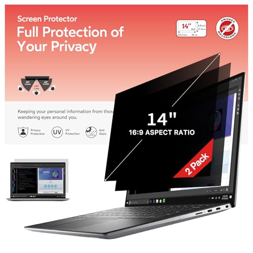 bersem 2 Pack 14 inch Laptop Privacy Screen for 16:9 Ratio Computer Monitor, Anti-Glare, Blue Light Filter, Removable, UV-Blocking - size: 14 Inch 16:9