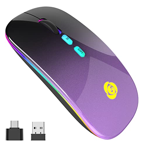CC Store Wireless Mouse for Laptop,USB-C Rechargeable with Dual Connection | Bluetooth mouse with 2.4GHz USB receiver, silent slim design, adjustable DPI for laptop,MacBook,PC and tablet,Black-purple - color: Black-purple