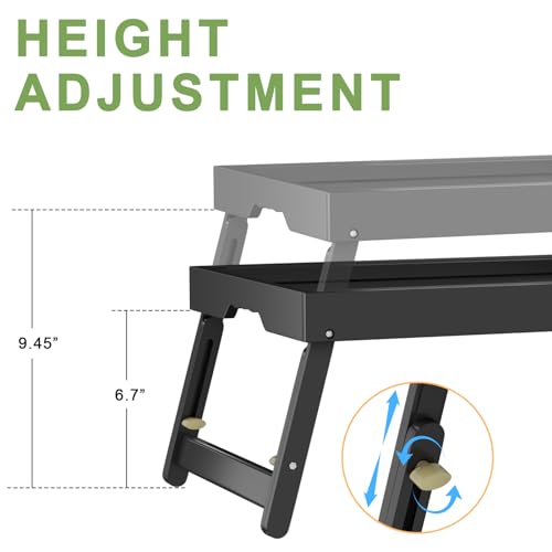 Artmeer Adjustable Bamboo Bed Tray Table with Device Slot, Large, Black | Adjustable FSC-certified bamboo bed tray with device slot, folding legs and handles for meals, laptops and reading in bed. - color: Black, size: Large Adjustable