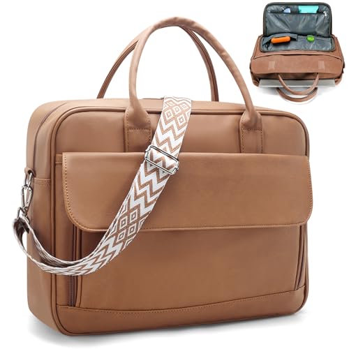 Teacher Tote Bag for Women 17inch PU Leather Laptop Briefcase Nurse Bags Professional Work Bags For Nursing, School, College - color: Brown