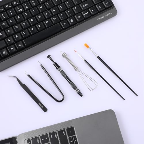 Keyboard Remover Tool Kit-6-Piece Set, Switch Puller, Keycap Puller, Lubricating Pen, Cleaning Brush, Tweezers, 4-Jaw Gripper, and Key Cap Pullers for Mechanical Keyboards with Black Felt Bag