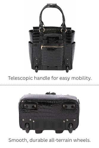 JKM & Company Rolling Laptop Bag for Women | Designer Wheeled Briefcase | Fits 13-17" Laptops | Office Travel Computer Case - color: Cosmopolitan (Petite-black)