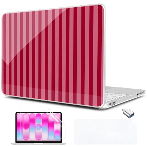 MEEgoodo Printed Case for New MacBook Neo 13 Case inch 2026 Release Model A3404, Laptop Hard Shell with Keyboard Cover & Screen Protector & USB-C Adapter, Red&Pink Stripe - color: Red&Pink Stripe