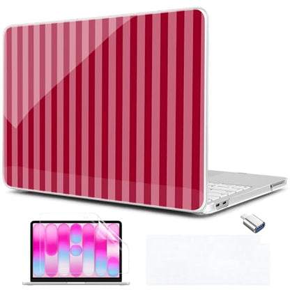 MEEgoodo Printed Case for New MacBook Neo 13 Case inch 2026 Release Model A3404, Laptop Hard Shell with Keyboard Cover & Screen Protector & USB-C Adapter, Red&Pink Stripe - color: Red&Pink Stripe