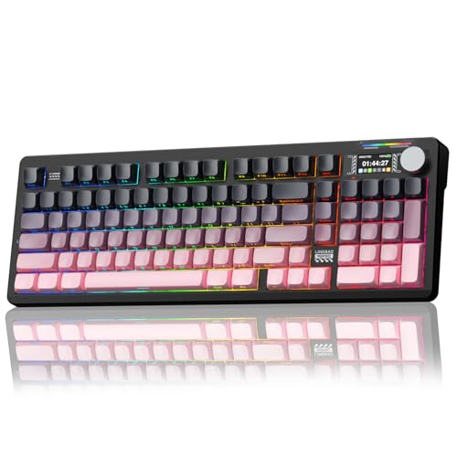 LINGBAO K98 PRO Wireless Mechanical Gaming Keyboard with Screen & Knob | Tri-Mode BT5.0/2.4G/USB-C, Gasket Mount Hot Swappable Linear Switches, RGB Backlit Creamy Sounding for PC/Mac Office& Gaming - color: K98Pro | 10000mAh | Gradient Black Pink