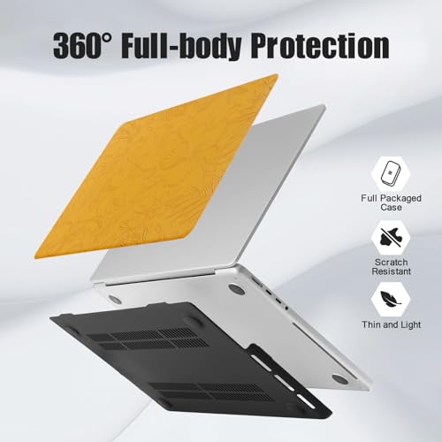 DTangLsm for MacBook Air 13 inch Case 2026 M5, 2025-2022 M4 M3 M2 A3449 A2681 A3113 A3240, Elegant Textured Retro Leather Hard Cover for MacBook Air 13.6 Case with Logo Cutout+Keyboard Cover, Yellow - color: #2 Yellow