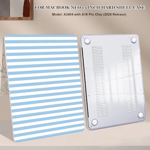 Compatible with MacBook Neo 13 inch Case 2026 Release Model A3404 Cover, Ultra-Thin Pattern Plastic Hard Shell Case Keyboard Cover Screen Protector Dust Plug, Blue Stripes - color: Blue Stripes