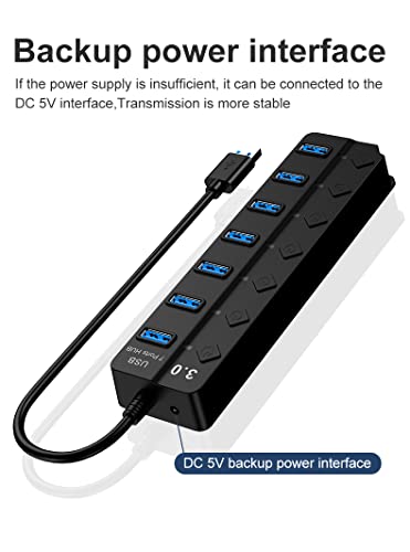 Tianle USB Hub, 7-Port USB 3.0 Ultra Slim Data Hub with Individual LED Power Switches Compatible with MacBook Air, iMac, Surface Pro, Laptop, USB Flash Drives, Mobile HDD - size: 7Port Switches