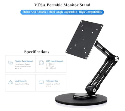 VESA Monitor Stand, Compatible with Up to 19inch Monitors, Supports 50 x 50/75 x 75/100 x 100 (mm) VESA Mounting Holes,Supports Multi-axis Rotation, Portable Adjustable Foldable