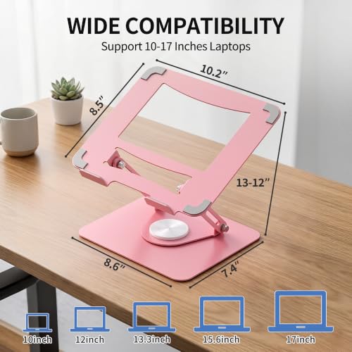 ALASHI Laptop Stand for Desk with 360° Rotating Base, Multi-Angle Adjustable Laptop Stands, Foldable Laptop Riser Compatible with 10 to 17 Inches PC Computer, Pink - color: C-Pink