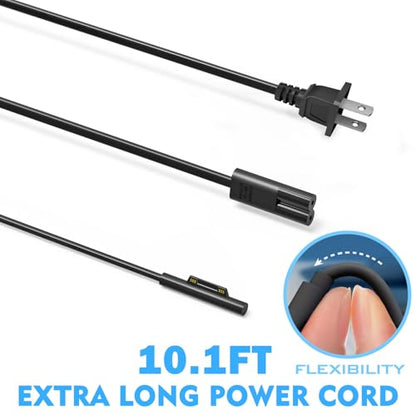 65W Surface Pro Laptop Charger for Microsoft Surface Pro 12 11 10 9 8 7+ X | 7 6 5 4 3, Windows Surface Laptop 7 6 5 Studio 4 Go 3 2, Surface Go Tablet, Surface Book 2 1, Support 44W, 10FT, Travel Case