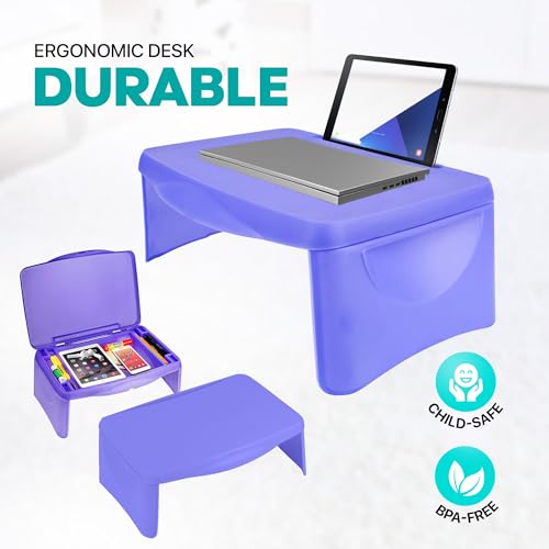 MAVOCRAFT Foldable Kids Lap Tray with Storage - Portable Lap Desk Kids & Adults - Kids Lap Desk for Breakfast in Bed, Serving Tray, Car Desk & Gaming (Purple) - color: Purple