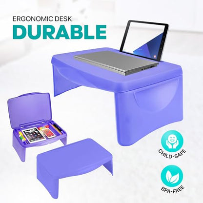 MAVOCRAFT Foldable Kids Lap Tray with Storage - Portable Lap Desk Kids & Adults - Kids Lap Desk for Breakfast in Bed, Serving Tray, Car Desk & Gaming (Purple) - color: Purple