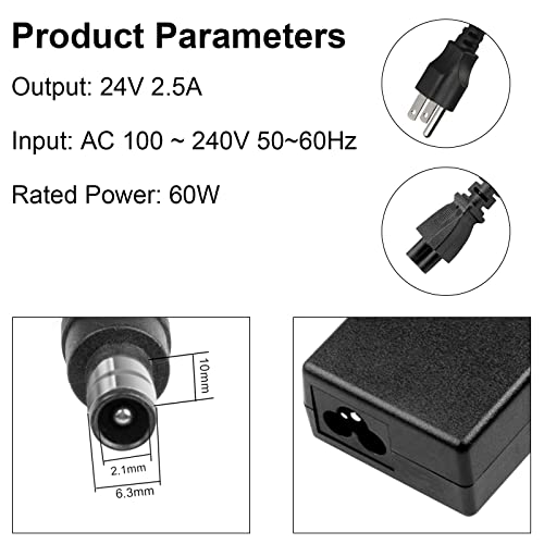 24V 2.5A AC/DC Adapter Charger Compatible with Samsung with Power Supply Cord Cable(6.3mm*2.1mm)