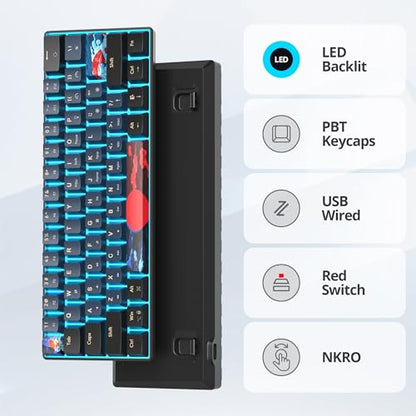 Portable 60% Mechanical Gaming Keyboard, Red Switch LED Backlit, 61 Keys Mini Black Blue, USB Wired for Windows Mac Laptop PC (61 Blue Samurai) - color: 61 Blue Samurai/Red Switch