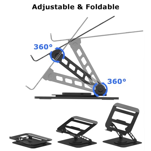 Adjustable Laptop Stand, 360 Rotating Computer Riser, Stable Base Stand Holder for MacBook Pro/Air Notebook up to 16 Inches, Black - color: Black