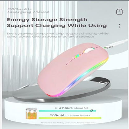 Guiheng Wireless Bluetooth Mouse,LED Dual Mode Rechargeable Silent Slim Laptop Mouse,Portable(BT5.2+USB Receiver) Dual Mode Computer Mice,for Laptop,Desktop Computer,ipad Tablet,Phone,TV (Pink) - color: pink