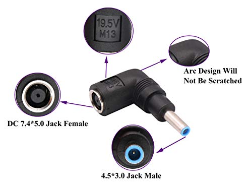 90 Degree Laptop Power Adapter 90 Degree DC 7.4mm x 5.0mm Female to 4.5mm x3.0mm Male Charging DC Power Converter for HP Notebook Adapter Replacement Power Adapter (2Pack) - color: Adapter