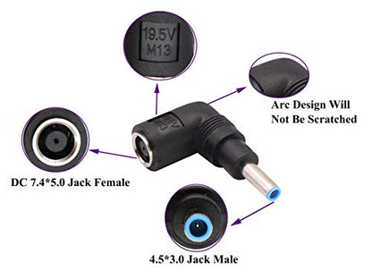 90 Degree Laptop Power Adapter 90 Degree DC 7.4mm x 5.0mm Female to 4.5mm x3.0mm Male Charging DC Power Converter for HP Notebook Adapter Replacement Power Adapter (2Pack) - color: Adapter