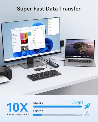 Powered USB 3.0 Hub, Wenter 10 Ports 36W Powered USB Hub, Aluminum USB Splitter with Individual On/Off Switches, SD/TF Card Readers and 12V/3A Power Adapter for PC/Laptops/MacBook Pro/Air/iMac/iPad - size: Aluminum 10 Ports