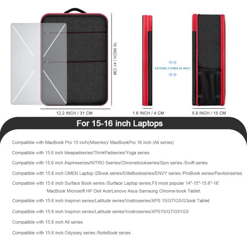 Travel Laptop Backpack with Small Case for 15-16 inch Notebooks, Slim & Expandable Computer Bag for College Business Commute for Men and Women,Black-Red - color: Black-red