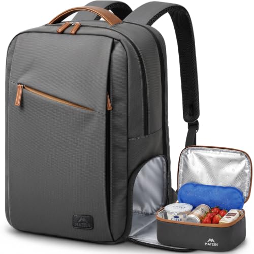 MATEIN Classic College Laptop Work Backpack with Lunchbox & Ice Pack | For School Office, Mens 15.6 Inch Computer Bookbag, Insulated Meal Prep Cooler Lunch Bag, TSA Approved, Water Resistant, Slim