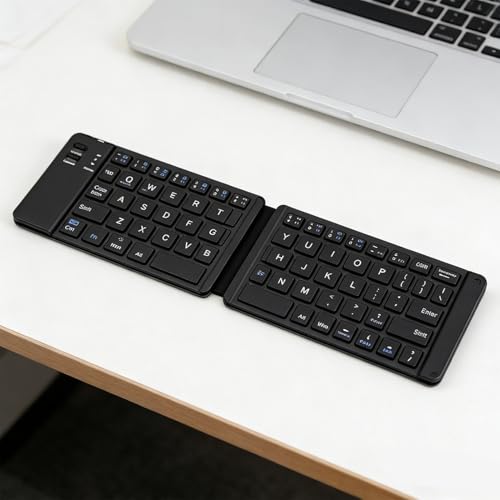 Yoidesu Foldable Bluetooth Keyboard, Ultra Slim Portable Wireless Keyboard, Quiet Rechargeable Dual Mode Portable Folding for Tablets Desktop Computers Laptops (Black)