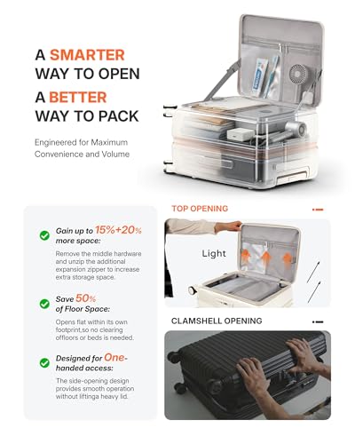 28 Inch Checked Luggage Side Opening Expandable Hardshell Suitcase, 100% PC Lightweight with Brake Spinner Wheels, TSA Lock - Large Travel Suitcase - color: Milky White, size: 28 Inch-EXT