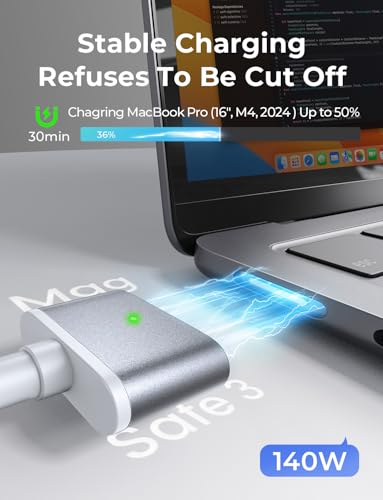 LISEN MacBook Charger USB-C to Magnetic 3 Cable (6.6FT) for M4/M3/M2 MacBook Pro Air M5 Charger, 140W Magnetic Safe 3 Cable Computer Laptop Cord for Pro (16"/14" 2026-2021) Air (15''/13'' 2026-2022) | for M5/M4/M3/M2 MacBook Air Pro M5 Charger MacBook Pro