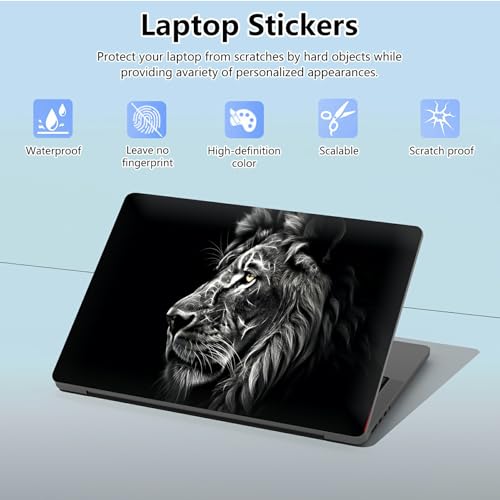 Universal Laptop Skin Sticker with 2 Wrist Pad Skins, Waterproof Scratch Resistant Vinyl Laptop Cover Decal, Cut to Fit for 11–15.6 Inch MacBook HP Dell Lenovo, Black Lion - color: Black Lion