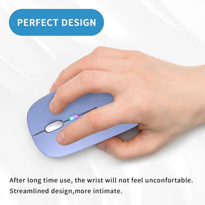 Wireless Bluetooth Mouse, Rechargeable, LED, Silent, Ultra-thin Design (Bluetooth 5.2 and 2.4GHz USB Receiver) | Portable Computer Mouse for Laptops, iPads, MacBooks and Apple Devices (purple) - color: purple