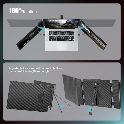 KEFEYA Laptop Screen Extender, 14" Portable Monitor for Laptop, 1440P QHD Triple Screen Monitor Extender for 13"-17" Laptops, HDMI/USB-C for MacBook, Windows, Chrome, Switch, Plug & Play - size: 14.1"